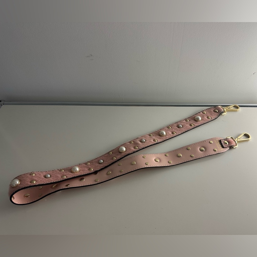 PIUMELLI italian leather pony pearl bag strap gold hardware cowhide blush pink